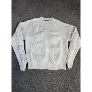 Britches Sweater Womens M White Cable-Knit Pullover Heavyweight 100% Cotton
